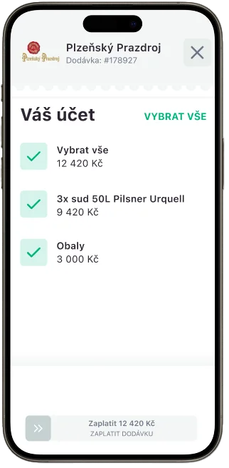 Autorizace platby dodavateli v telefonu